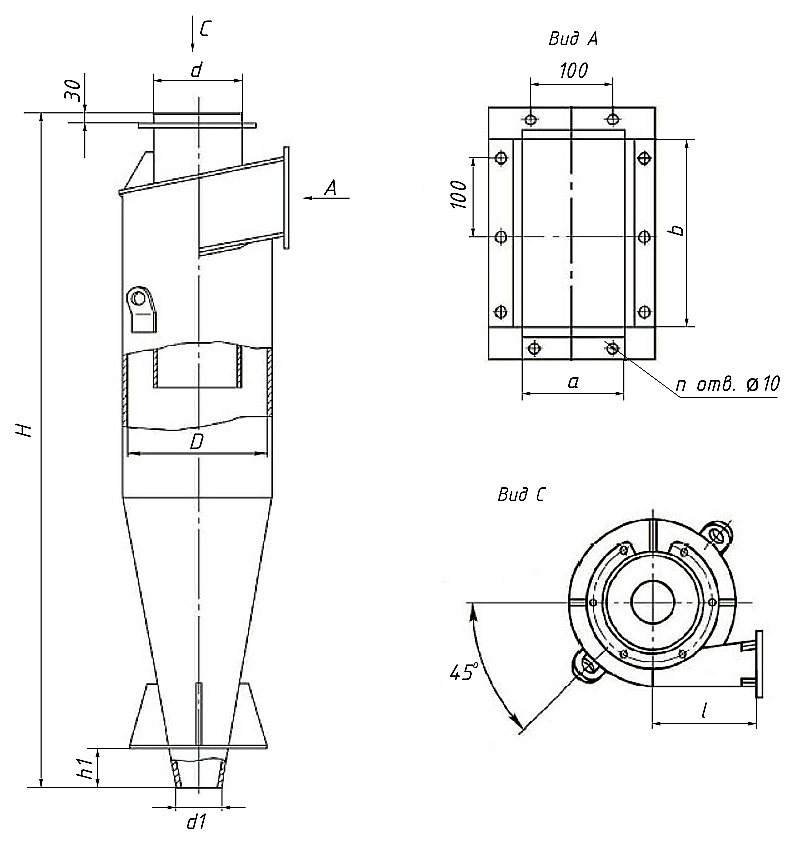 Чертеж циклона ЦН-15 одиночного Чертеж циклона ЦН-15 одиночного